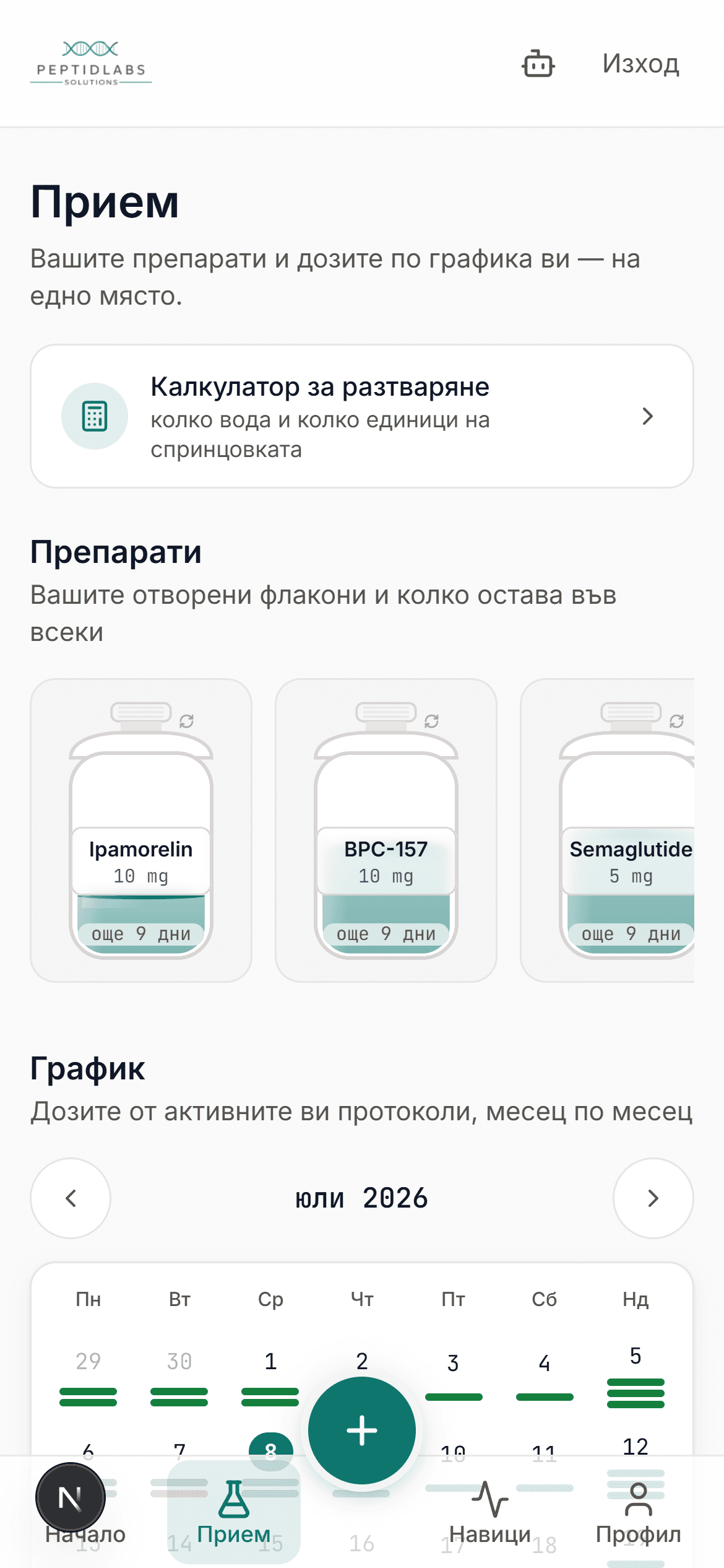 Inventory and dose schedule